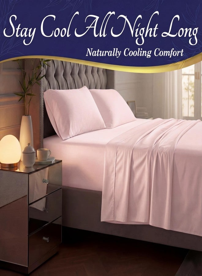 DECOLURE 100% Viscose Derived from Bamboo Sheets King Size - Luxury 4 Pc Naturally Cooling Sheets, Ultra Soft Bed Set - Deep 17" Pockets, Durable Double Stitching, Oeko Tex Standard (Light Pink) - Image 3